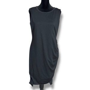 Unknown Brand Chic Black Sleeveless Side Ruching Crewneck Slip-on Mini Dress